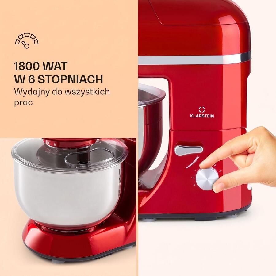 SnelShoppen Multifunctionele Keukenmachine Mixer Vleesmolen 1800W 5L Roestvrijstaal 1 5L Glazen Mengbeker Rood Pulsfunctie 6 Vermogensniveaus