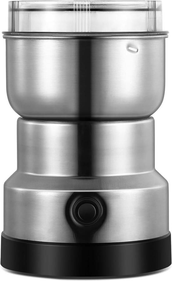 SnelShoppen Multifunctionele Koffiemolen 150W RVS Koffiemolen voor Bonen Noten Specerijen Keuken Compact Zilver