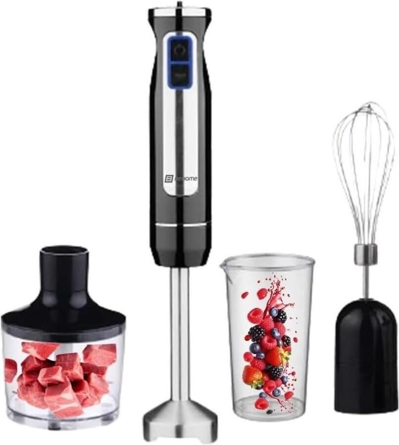 SnelShoppen Multifunctionele mixer 3-in-1 met hakmolen 8 snelheden 860ml beker 600ml garde minipimer dompelmixer 800W met LEDlicht Keukenacce