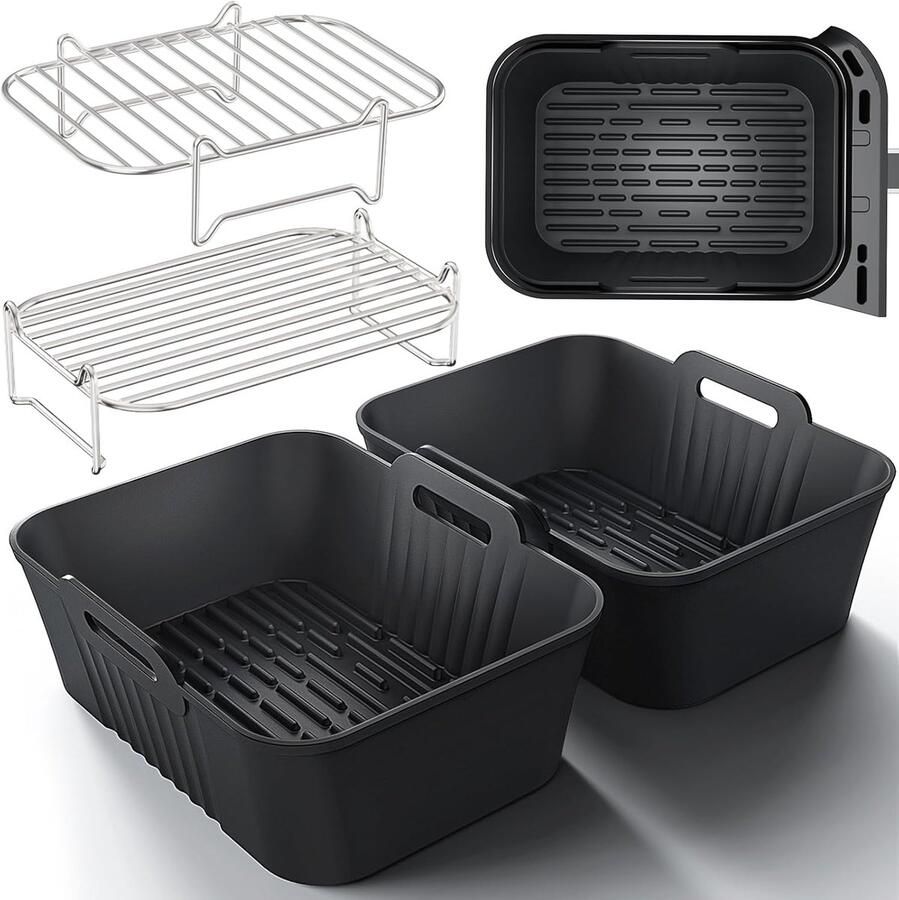 SnelShoppen Ninja Accessoires Heteluchtfriteuse 4 Stuks Siliconen Airfryer Accessoires Grillrooster Stapelbaar voor Dual Zone Airfryers 8L-10L I
