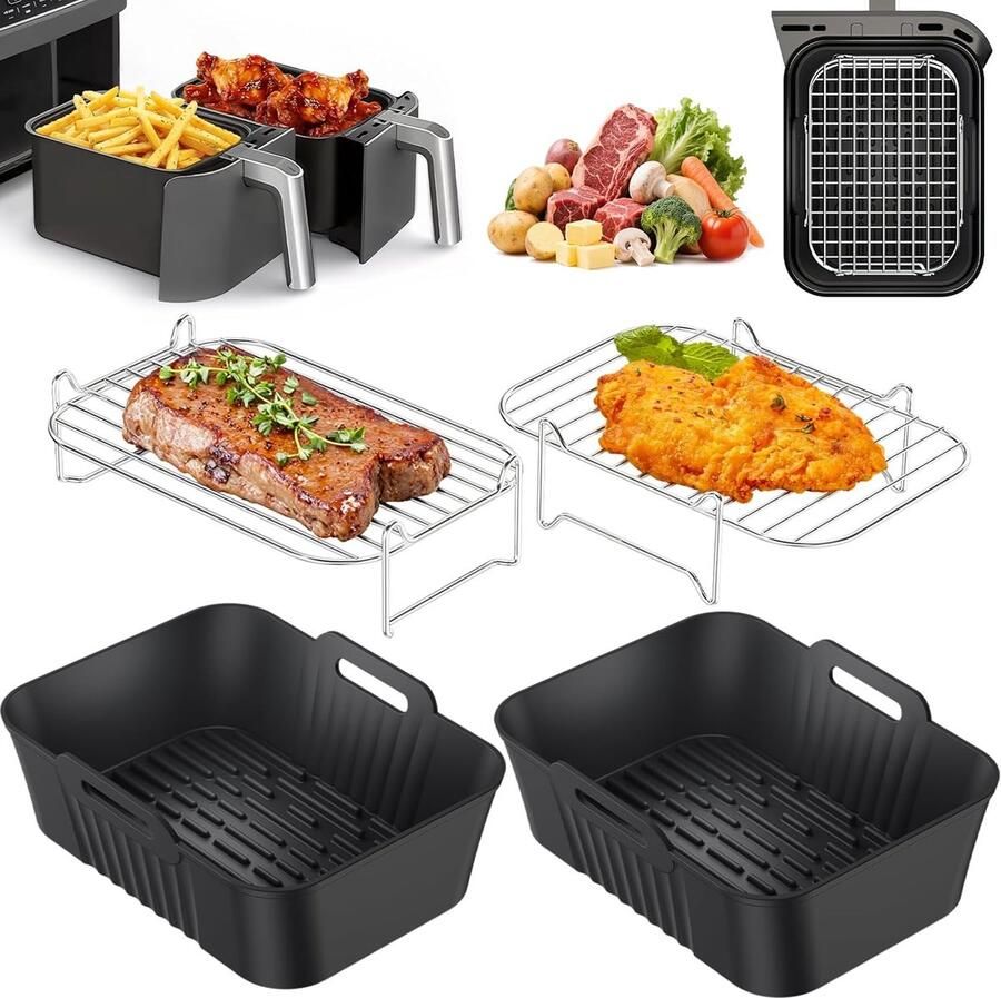 SnelShoppen Ninja Airfryer Accessoires Set 4 Stuks Heteluchtfriteuse Accessoires voor Dual Zone Airfryer 7 6L 9 5L Siliconen Mallen Grillroost