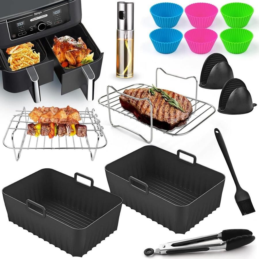 SnelShoppen Ninja Airfryer Accessoires Set voor AF300EU AF400EU DZ400EU & Dual Zone 7 6L-9 5L BPA-Vrij Herbruikbaar Vaatwasmachinebestendig P - Foto 1