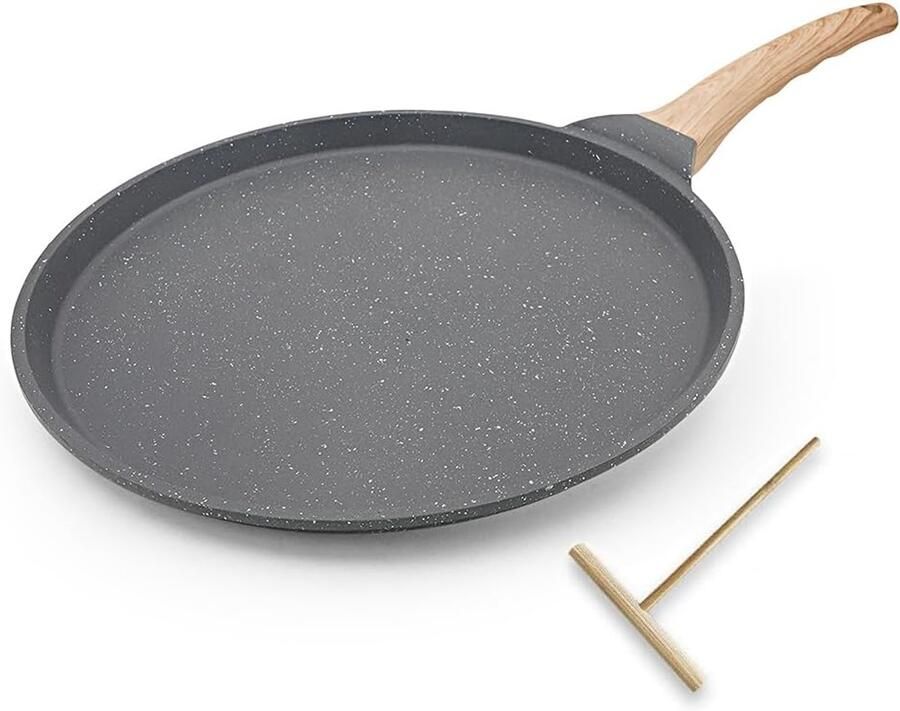 SnelShoppen Pannenkoekenpan 30 cm Antiaanbaklaag Gegoten Aluminium Inductie Compatibel Zwart Ideaal voor Keuken en Feestjes
