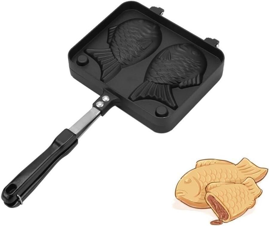SnelShoppen Non-stick Wafel Cake Maker met 2-Zijdige Visvorm Aluminium Alloy Snelle Verwarming Eenvoudig Schoonmaken Perfect voor Feesten Kinde