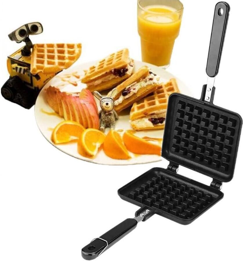SnelShoppen Non-Stick Wafelmaker 30 x 14.5 cm Sandwichmaker met Lange Handgreep Wafel Bakvorm Verwijderbare Platen met Antiaanbaklaag Ideaal voor