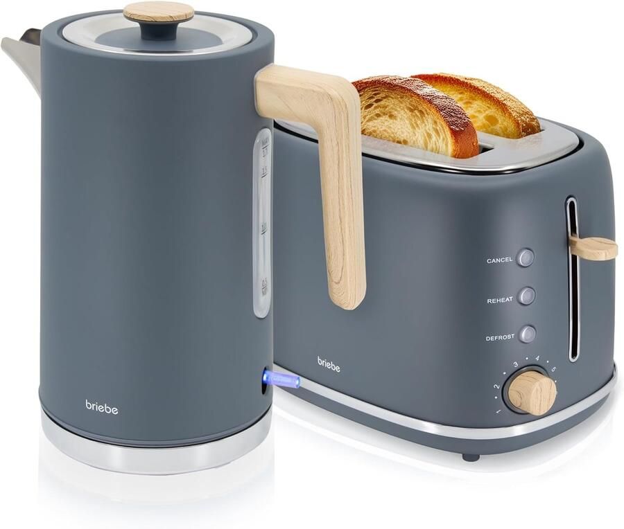 SnelShoppen Nordic Set Toaster en Waterkoker 2 Snedes Brede Sleuven 6 Bruiningsniveaus + Draadloze Elektrische Waterkoker 1.7 L 2200 W BPA-vrij