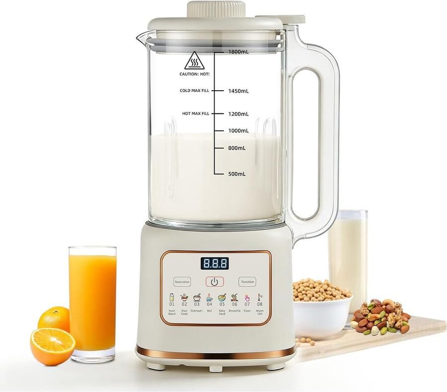 SnelShoppen Nut Milk Maker 1500ml Plantaardige Melkmaker voor Sojamelk Amandelmelk en Havermelk Touch Display BPA-vrije beker Multifunctioneel