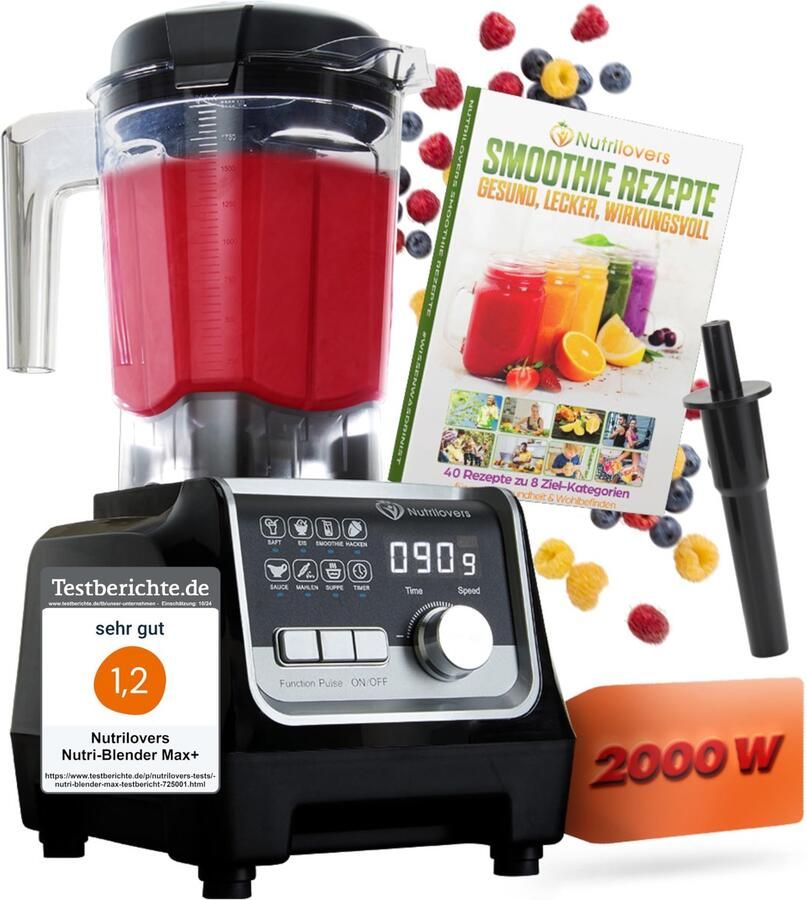 SnelShoppen NUTRI-BLENDER MAX+ 2000W Standmixer met 2L Tritan Kan Professionele Smoothiemaker met Digitale Timer en 9 Niveaus BPA-vrij voor Keuke