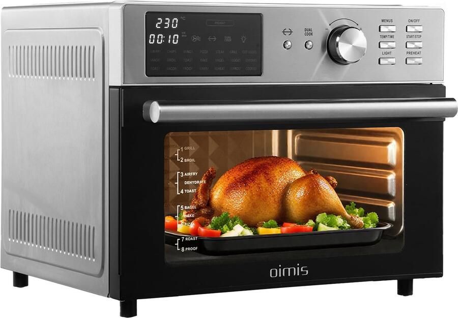 SnelShoppen OIMIS Heteluchtfriteuse Mini-Oven 30 Liter 1800W Multifunctionele Airfryer met 21 Programma's 230℃ Timer en 7 Accessoires voor Koken