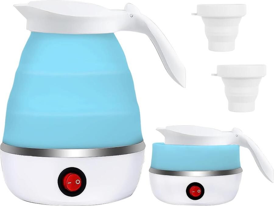 SnelShoppen Opvouwbare Elektrische Waterkoker 600ml Mini Siliconen Waterkoker met Roestvrijstalen Bodem Draagbare Camping Waterkoker voor Reizen