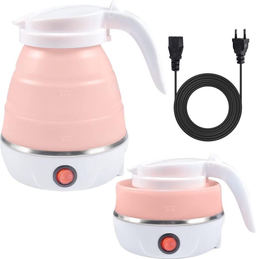 SnelShoppen Opvouwbare Waterketel 600 ml Elektrische Siliconen Waterkoker met Roestvrijstalen Bodem Draagbare Mini Reiswaterkoker voor Camping