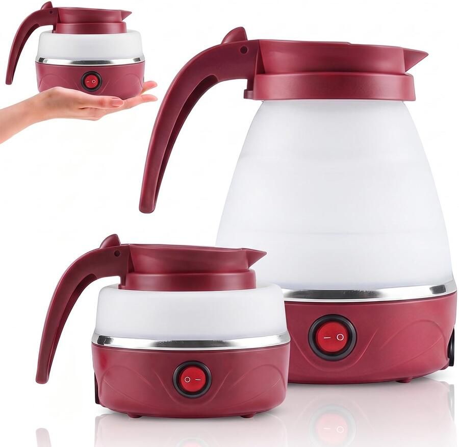 SnelShoppen Opvouwbare Waterkoker 600 ml Draagbare Mini Waterkoker Siliconen Reiswaterkoker voor Camping Outdoor Wandelen Survival Rood