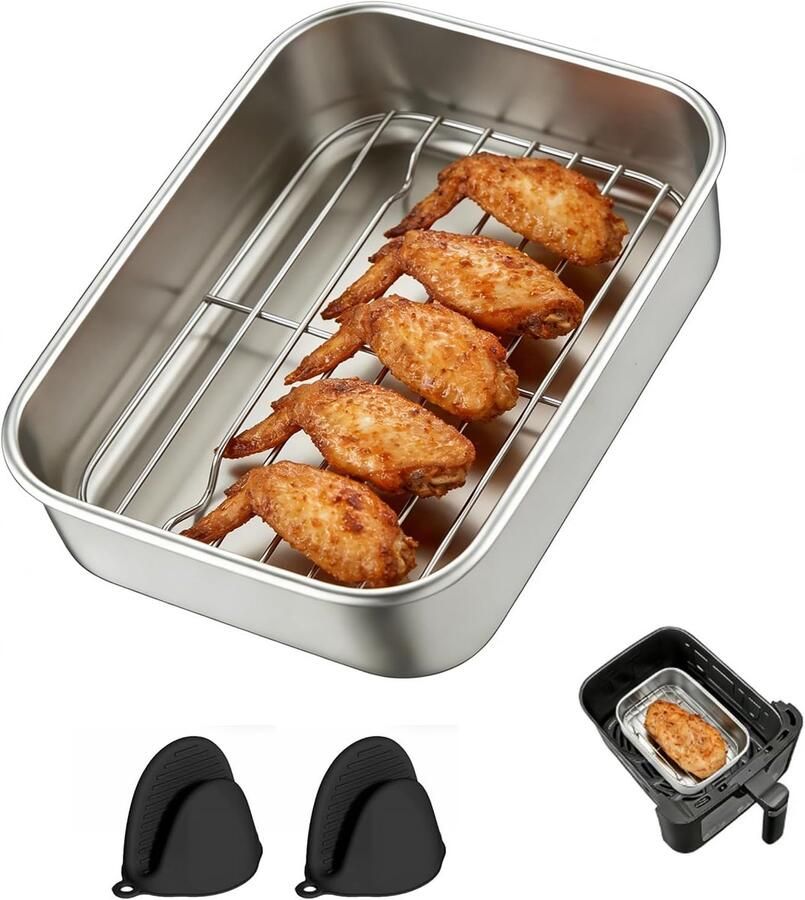 SnelShoppen Oven schaal roestvrij staal voor air fryer accessoires universele pasvorm 20 × 15 3 × 5 cm robuust en gemakkelijk schoon te maken ge