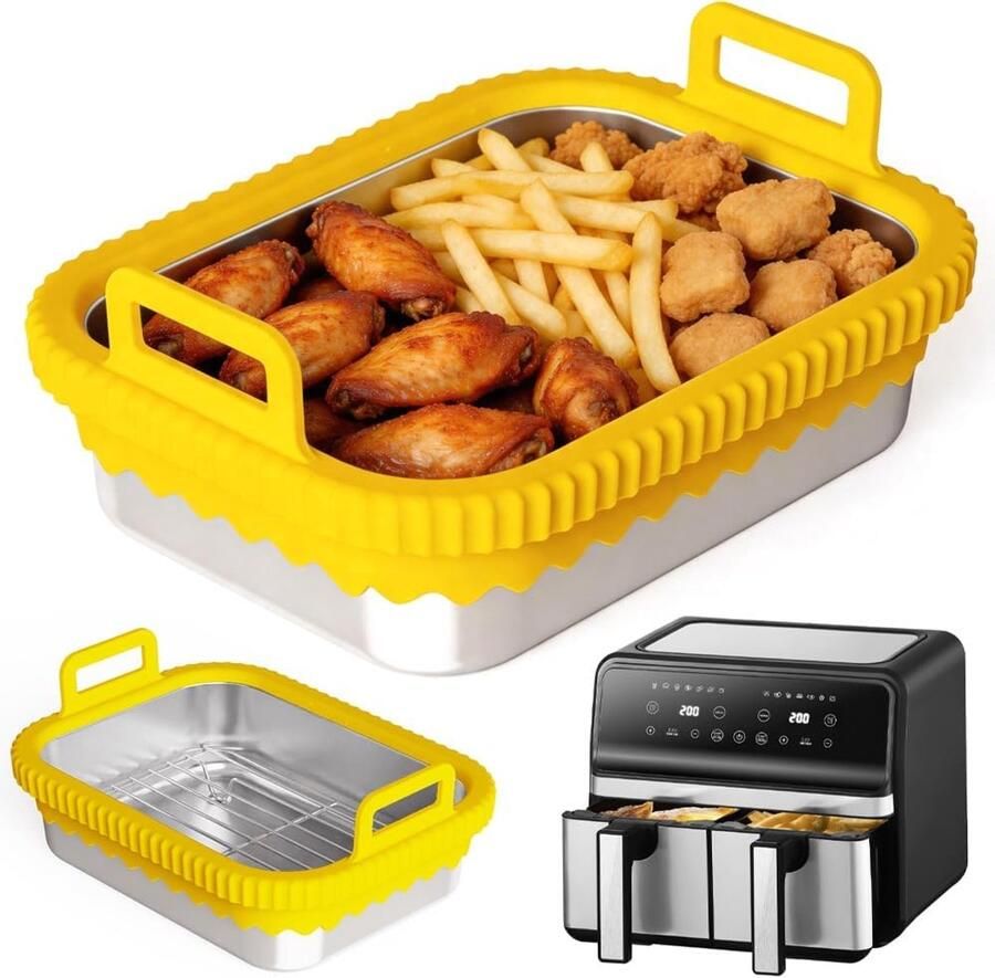 SnelShoppen Ovenschaal Airfryer Accessoires Roestvrij Staal BPA-vrij met Siliconen Ring Voor Ninja & Cosori Heteluchtfriteuses Vaatwasmachineb - Foto 1