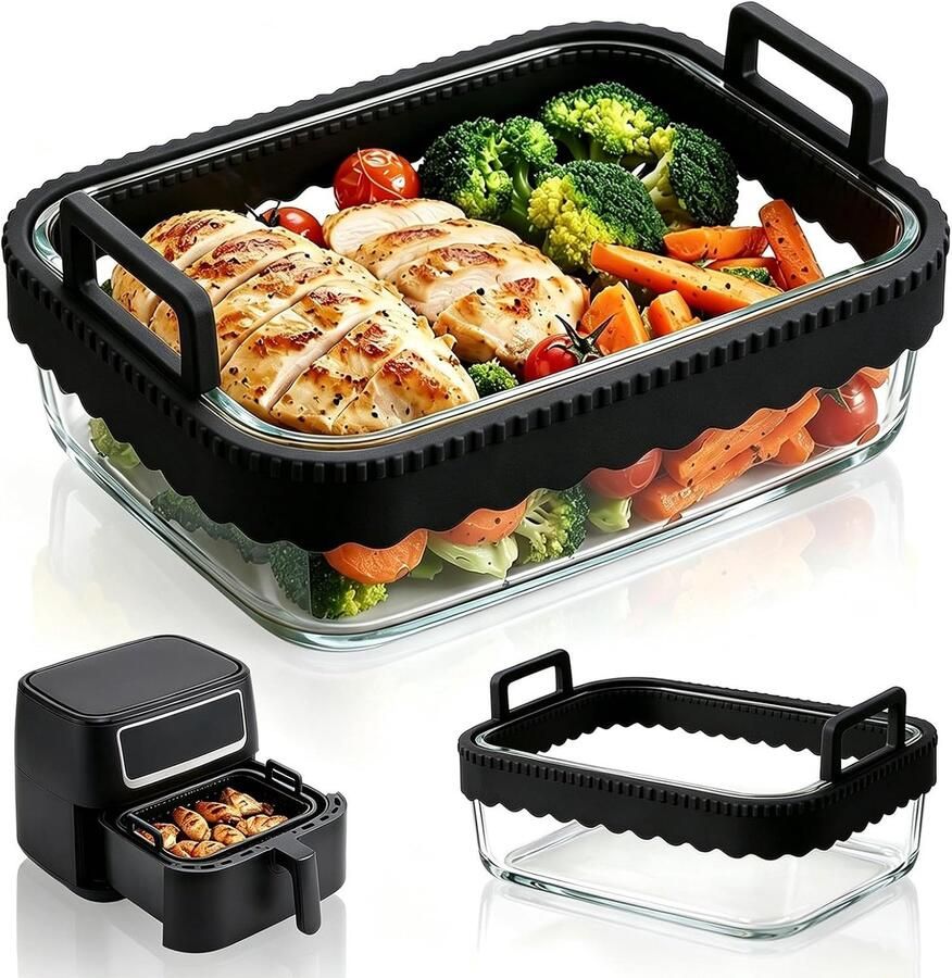 SnelShoppen Ovenschaal Airfryer met Siliconen Handgrepen Hittebestendig Glazen Accessoires voor Heteluchtfriteuse Perfecte Pasvorm voor Ninja en
