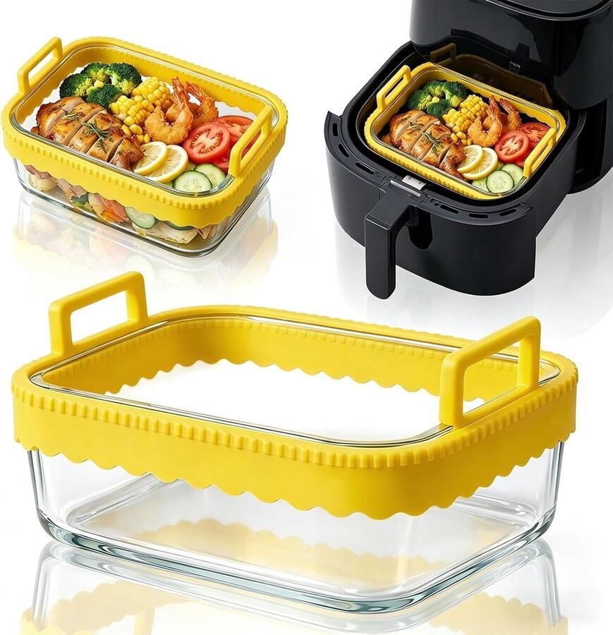 SnelShoppen Ovenschaal Airfryer voor Heteluchtfriteuse BPA-vrij Glazen Accessoires Afneembare Siliconen Ring Vaatwasmachinebestendig Perfecte Pa