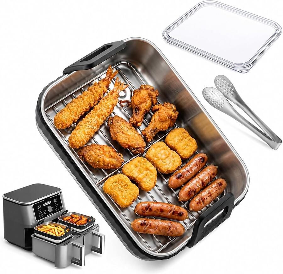 SnelShoppen Ovenvorm Airfryer Glazen Accessoires Hittebestendig Vaatwasmachinebestendig met Uitneembare Siliconen Ring voor Ninja en COSORI Heteluch
