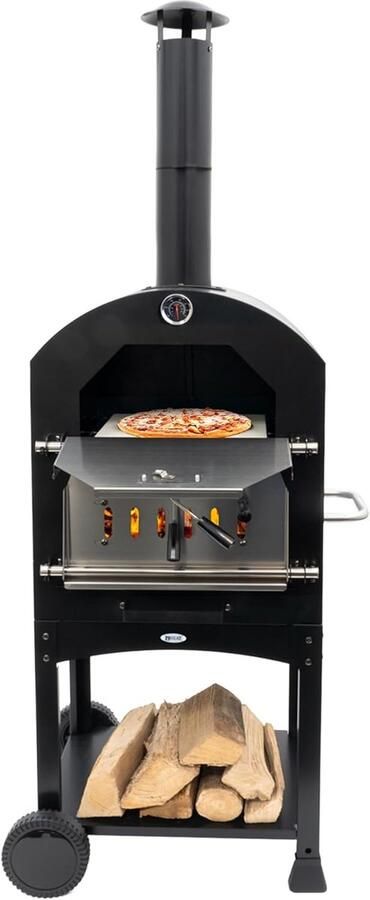 SnelShoppen Ovnhus Pizza Oven Zwart Multifunctionele Buiten Pizza Oven met Houtskool Grill en Briket Ideaal voor Tuin Feesten en Camping 50