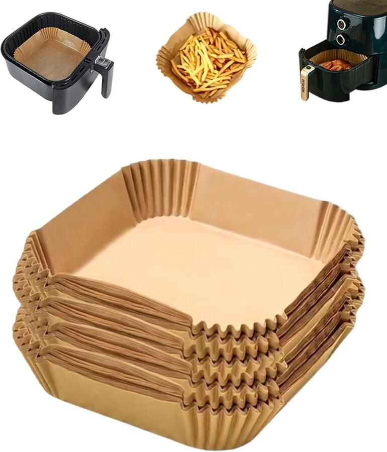 SnelShoppen Pack van 100 Paper Air Fryer Accessoires 3L 6L Non-Stick Veilig Materiaal BPA-vrij Geschikt voor Cosori Turbo Tower Pro en Smart A