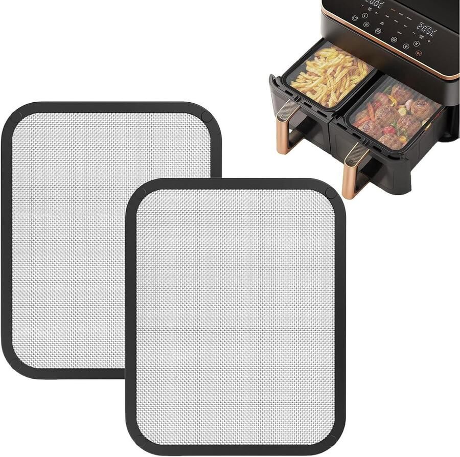 SnelShoppen Pack van 2 Fijnmazige Vet Spatbeschermers voor Airfryer 8.5L 10L Silicone Spatbescherming Keuken Accessoires Vet en Stof Bescherming