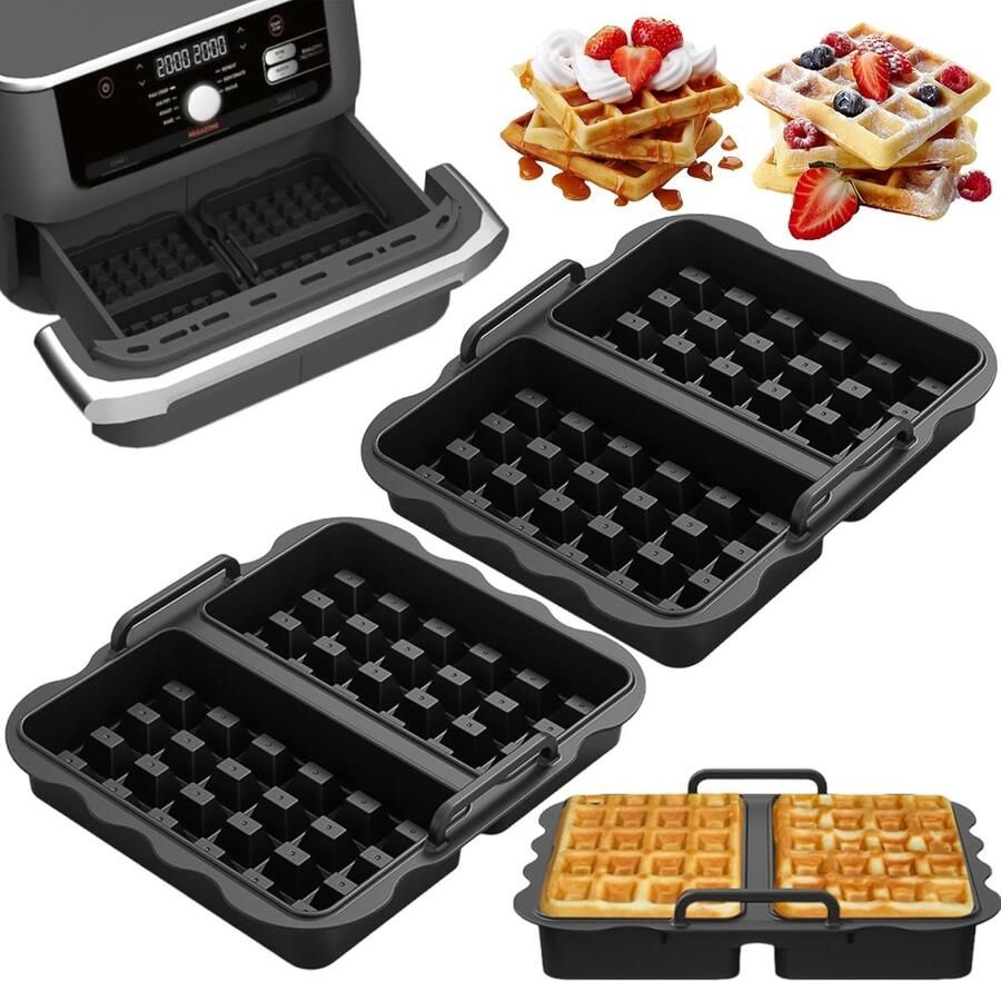 SnelShoppen Pack van 2 Herbruikbare Silicone Bakvormen voor Wafels Geschikt voor Air Fryer Perfect voor Belgische Wafels Ideaal voor Keuken & - Foto 1