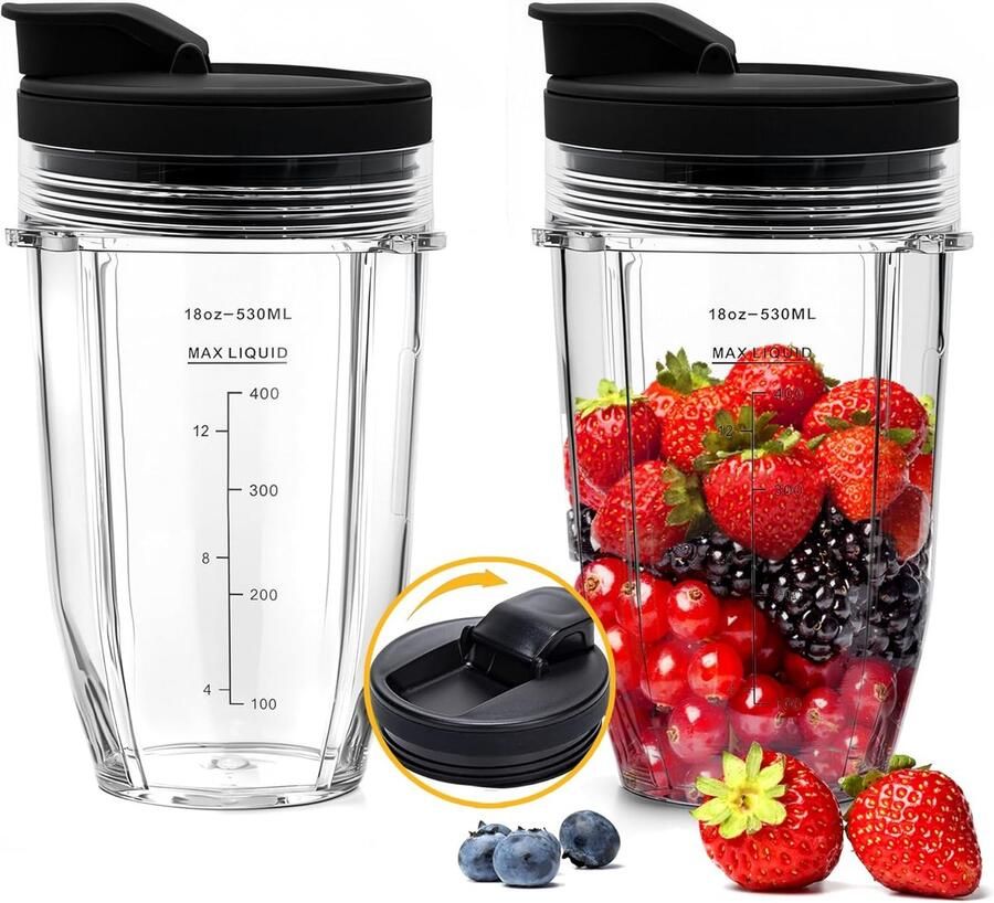 SnelShoppen Pack van 2 Vervangende Blenderbekers 532ml met Sip & Seal Deksel voor Ninja Blenders Geschikt voor Auto IQ Keuken Accessoires Blender