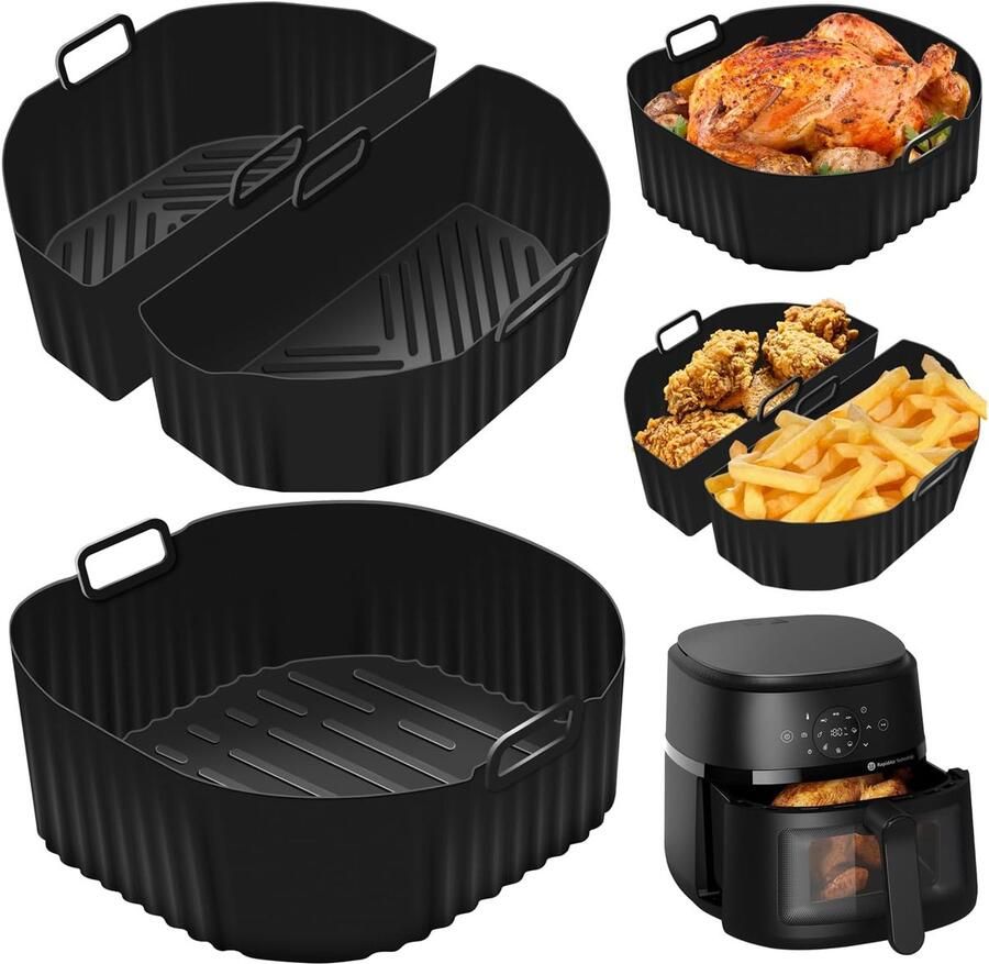 SnelShoppen Pack van 3 Siliconen Accessoires voor Air Fryer 2 x 3.1L + 1 x 6.2L Voedselveilige Silicone Geschikt voor Onder andere Philips en Cos