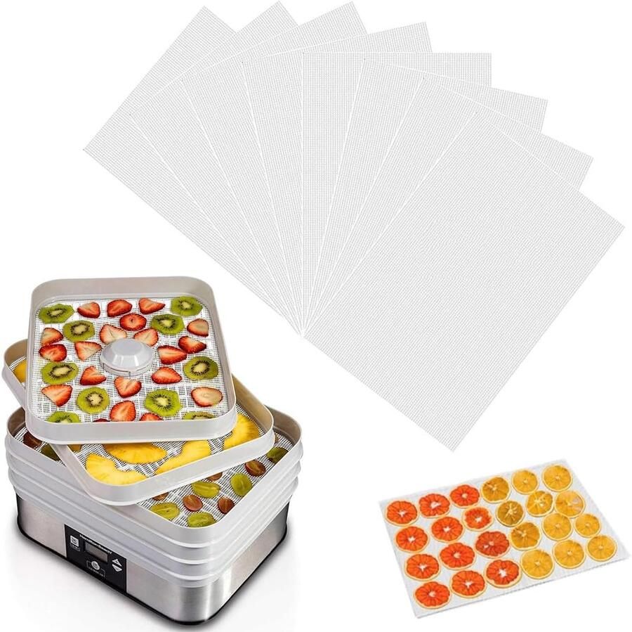SnelShoppen Pack van 8 Silicium Droogdoeken voor Fruit Drogen Herbruikbare Stoom Draad Net Mat Anti-A plakkerige Coating Voedsel Droger 39 x 28 cm