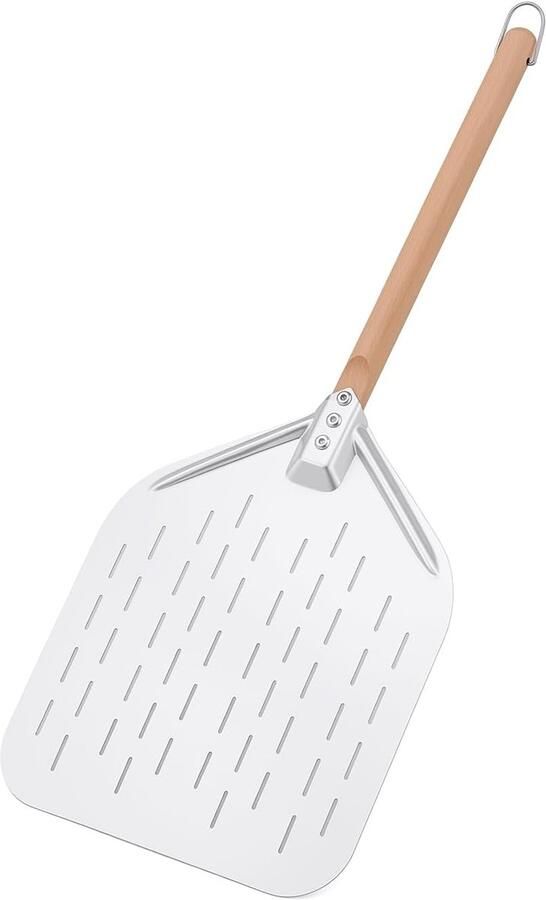 SnelShoppen Pizzaschieber RVS 430 73 5cm Perforated Pizzaschaufel met Buchenhout Grip Ideaal voor Pizzaoven Backoven Grill & Steinoven