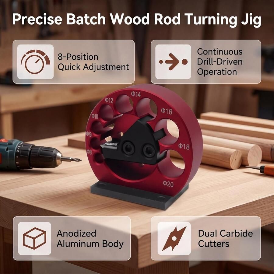 SnelShoppen Plug Maker Set Dowel Cutter 8 Gaten Verstelbaar Boogsnijgereedschap Houten Stang Booggereedschappen Precieze Plug Maker Set voor Ho