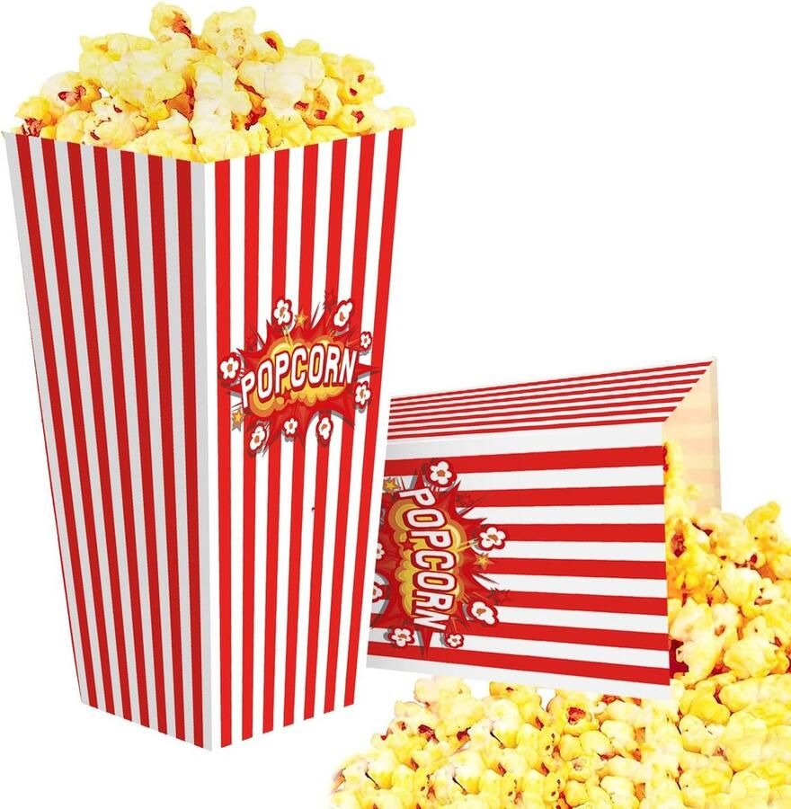 SnelShoppen Popcorn Bakjes 60 Stuks Rode en Witte Gestreepte Popcorn Zakjes voor Kinderfeestjes en Filmavonden Perfecte Snoepbakjes voor Traktat