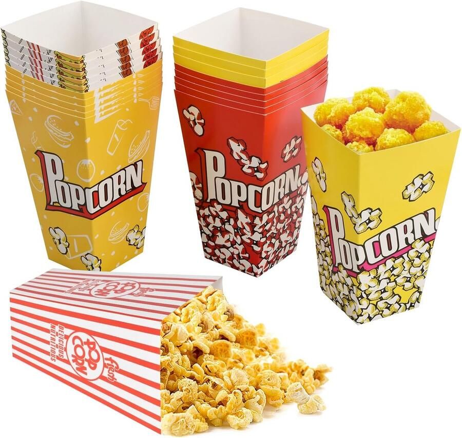 SnelShoppen Popcorn Boxen 30 Stuks Cardboard Popcorn Dozen Oil Resistant Unieke Stijlen voor Feest Snacks Popcorn Bakjes voor Party's Kinde