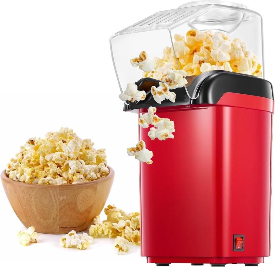 SnelShoppen Popcorn Machine 1200W Hot Air Popcorn Maker Olievrij 3 Minuten Snelle Popcornmaker voor Thuisbioscoop Filmavond Feest Kerst O
