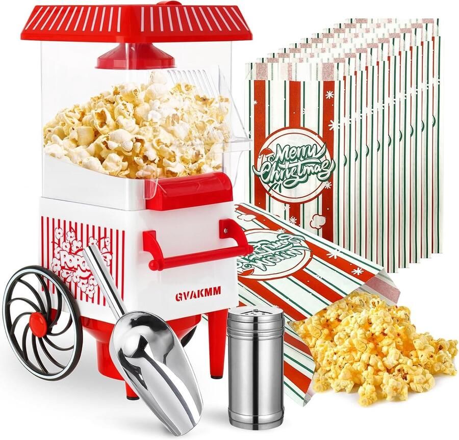 SnelShoppen Popcorn Machine Hot Air Popcorn Maker 10 Cups Olievrij Retro Design Compact en Portable Perfect voor Filmavonden en Feestjes