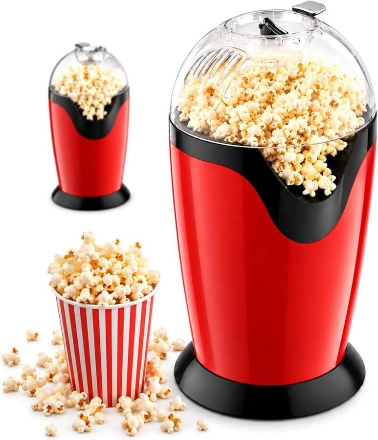 SnelShoppen Popcornapparaat 1200 W Hetelucht Popcornmachine zonder Olie met Maatbeker Knapperige Popcorn in 3 Minuten Ideaal voor Thuis Feest