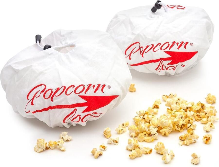 SnelShoppen Popcornloop Reservekappen 2 Stuks Dubbelpak Origineel Design voor Maïs Popcornmachine 100% Katoen Wasmachinebestendig Wit met Rood L