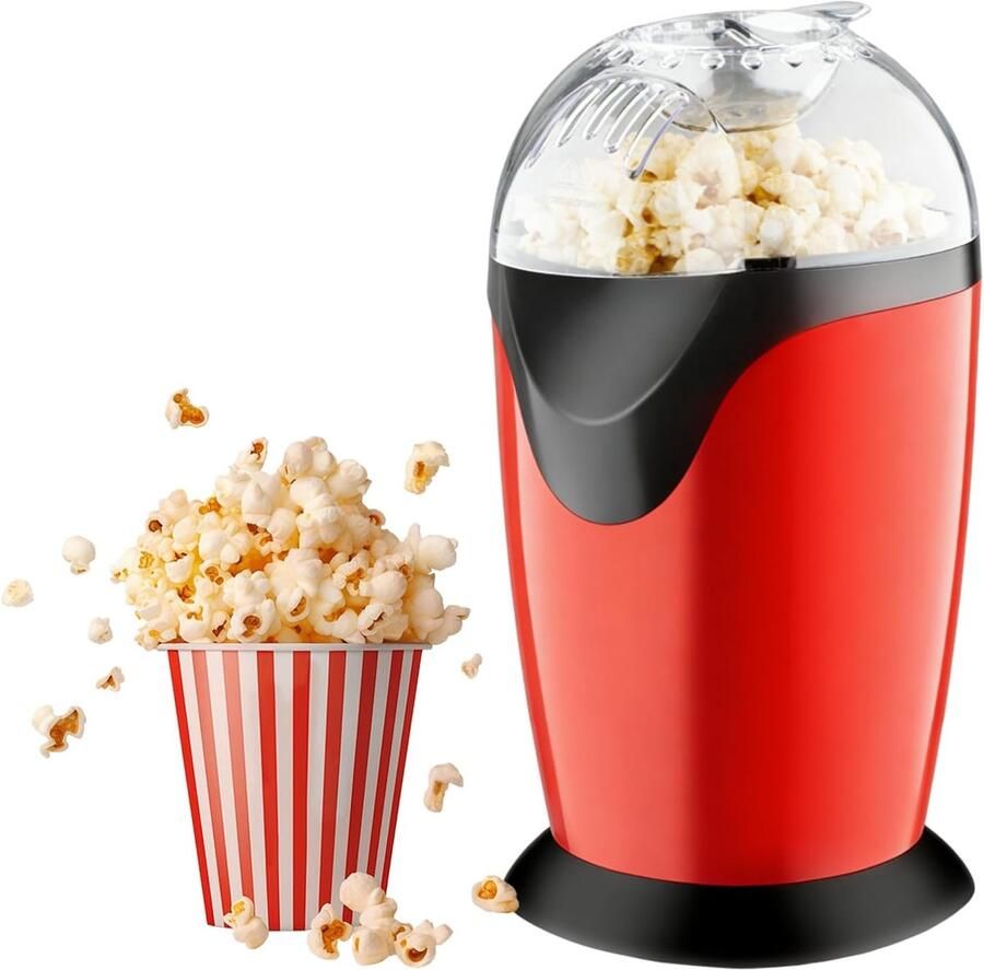 SnelShoppen Popcornmachine 1200 W Mini Hetelucht Popcornmaker Zonder Olie Snelle 3 Minuten Start One-Touch Bedieningen Compact Retro Design voor