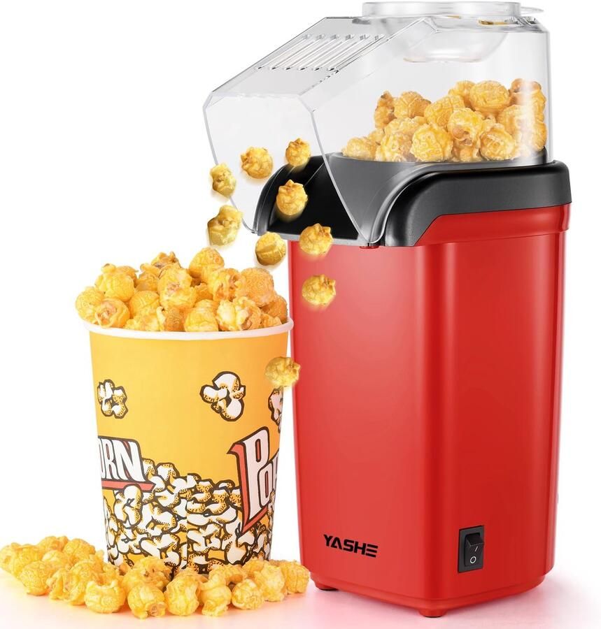 SnelShoppen Popcornmachine 1200W Hetelucht Popcornmaker Elektrische Popcornmaker One-Touch Bediening Binnen en Buiten Gezond en Vetvrij
