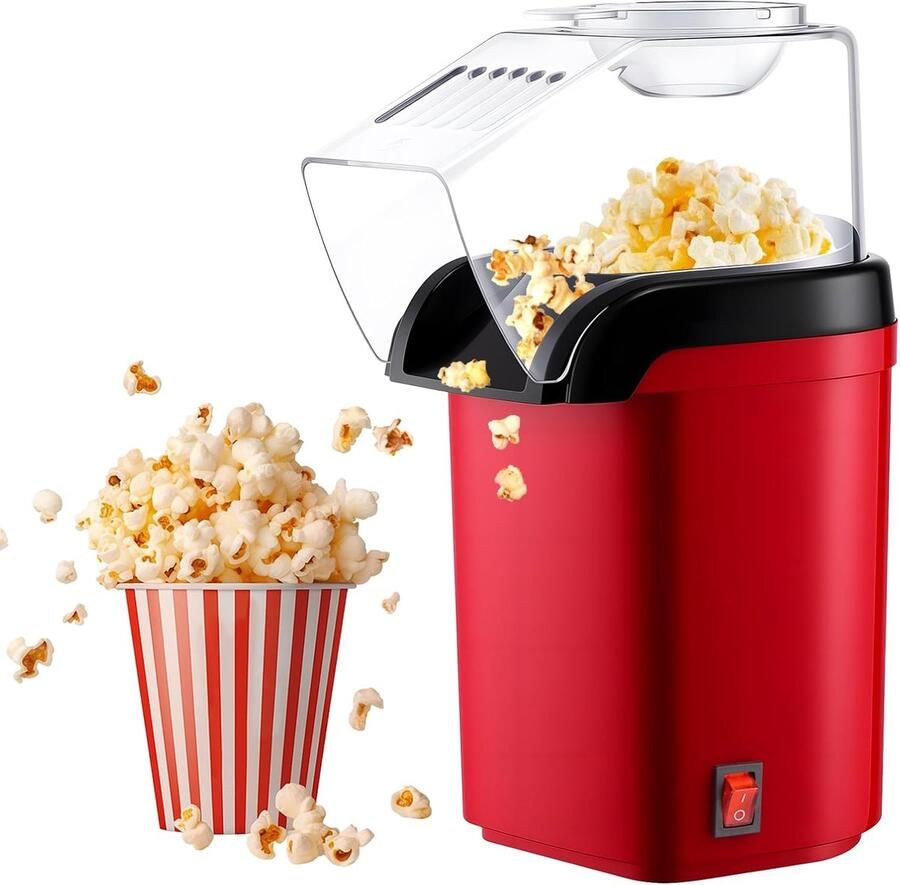 SnelShoppen Popcornmachine Mini 1200 W Hetelucht Popcornmaker zonder Olie Compact Retro Design One-Touch Bediening Snelstart binnen 3 Minuten vo