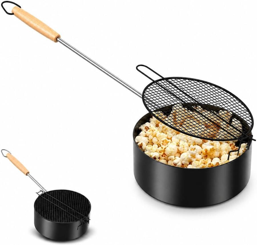 SnelShoppen Popcornmaker Kampvuur Hoogwaardig Koolstofstaal Outdoor Popcornpan met Veiligheidsgreep Perfect voor Camping Tuin Feest en Kinde