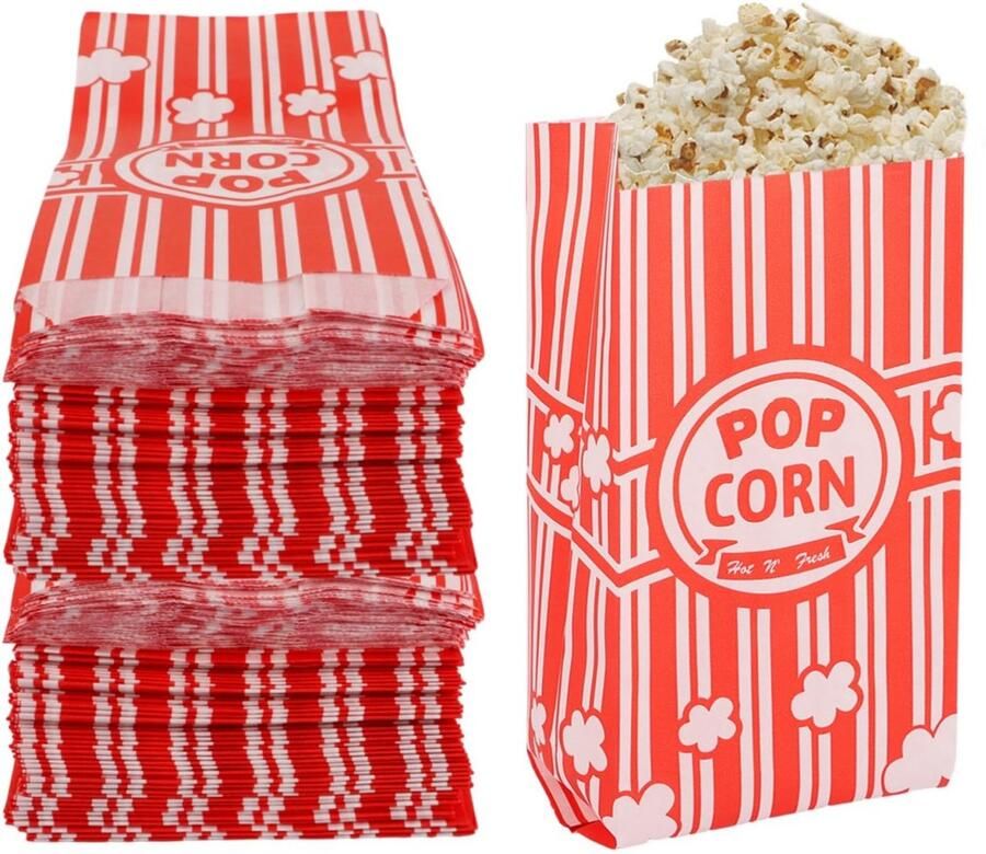 SnelShoppen Popcornzakjes set van 300 kleine popcornzakken 21 x 9 x 6 cm ideaal voor filmavonden feesten bars en popcornmachine accessoires