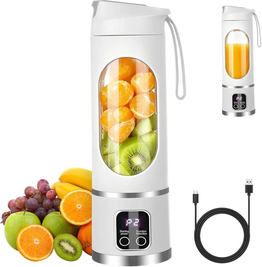 SnelShoppen Portable Blender Smoothie Maker To Go 450ml Mini Blender 12-blad Technologie Lekvrije Deksel en Drinktuit Oplaadbaar voor Sport Reiz