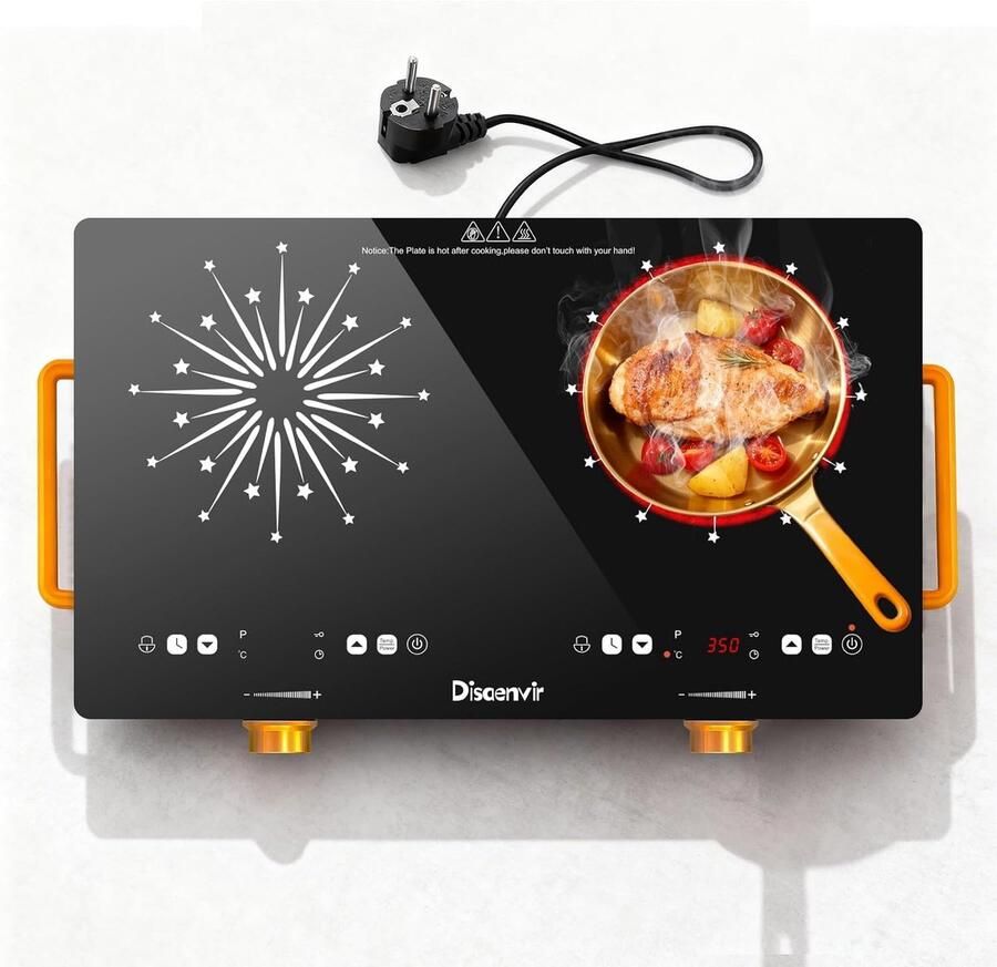 SnelShoppen Portable keramische kookplaat met 2 branders elektrische kookplaat 3200 W met timer kinderveiligheid restwarmte-indicator max 650 °C