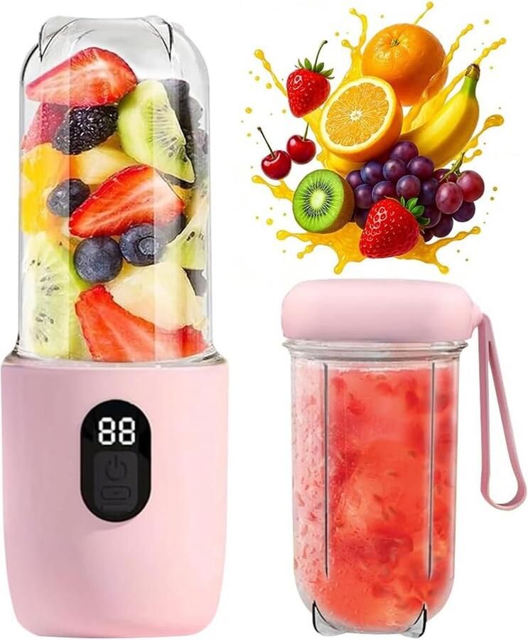 SnelShoppen Portable Mixer 500 ml Mini Juicer met Digitale Weergave Oplaadbare USB Blender voor Smoothies Eiwitshakes en Fruitsappen 16 Ultra