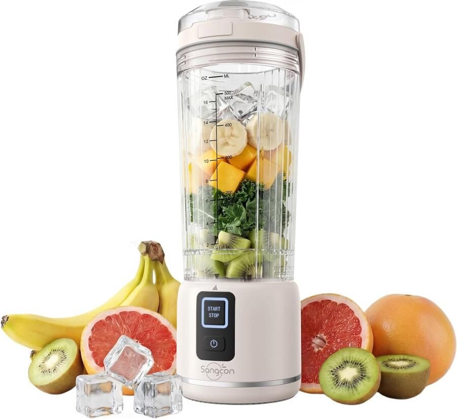 SnelShoppen Portable Mixer 500 ml USB Oplaadbare Mini Blender voor Smoothies Fitness en Kantoor 6 Messen 2 Modus voor IJs en Bevroren Fruit Crè