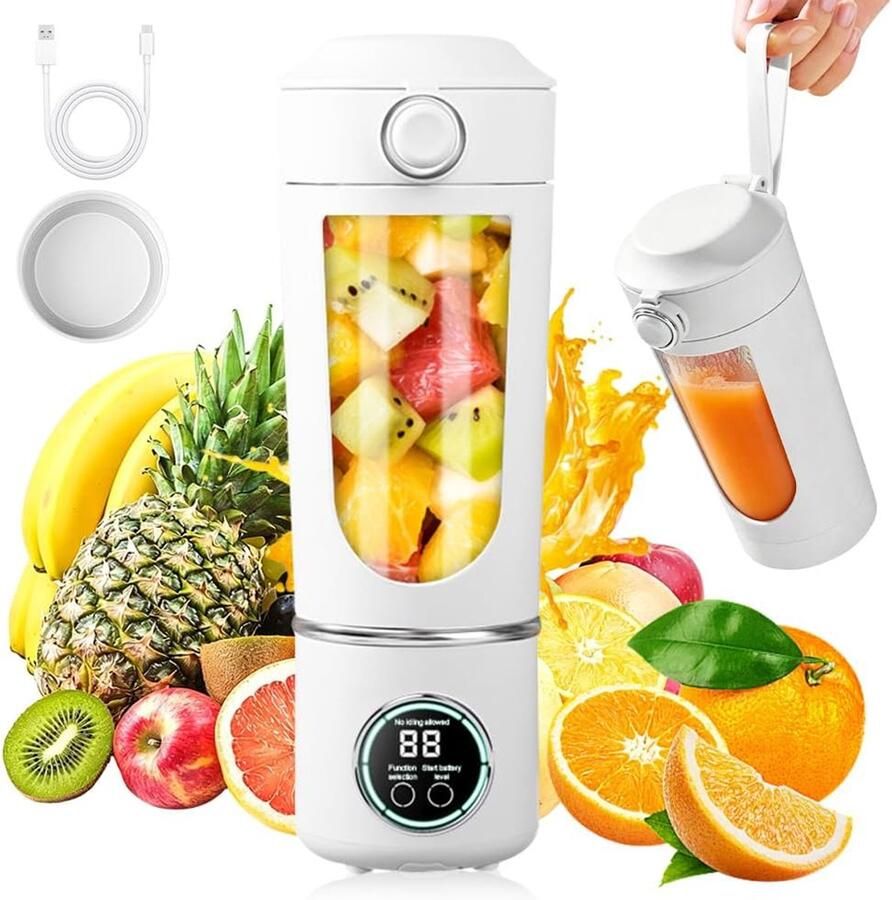 Mixer 700 ml oplaadbare kleine sapcentrifuge smoothie maker met 12 roestvrijstalen messen mini-blender voor smoothies en shakes draagbare sapcentrifuge voor reizen kantoor sport wit