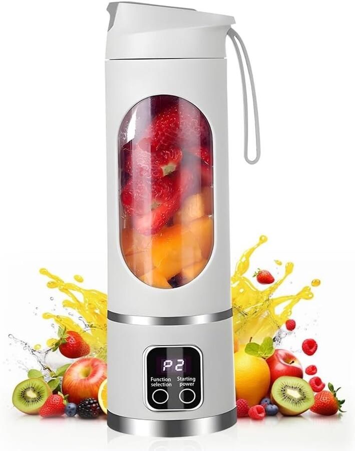 SnelShoppen Portable Mixer met 12 Messen 450 ml Sapbeker voor Smoothies en Shakes Mini Mixer met LED Display Oplaadbaar voor Thuis Sport en Buit