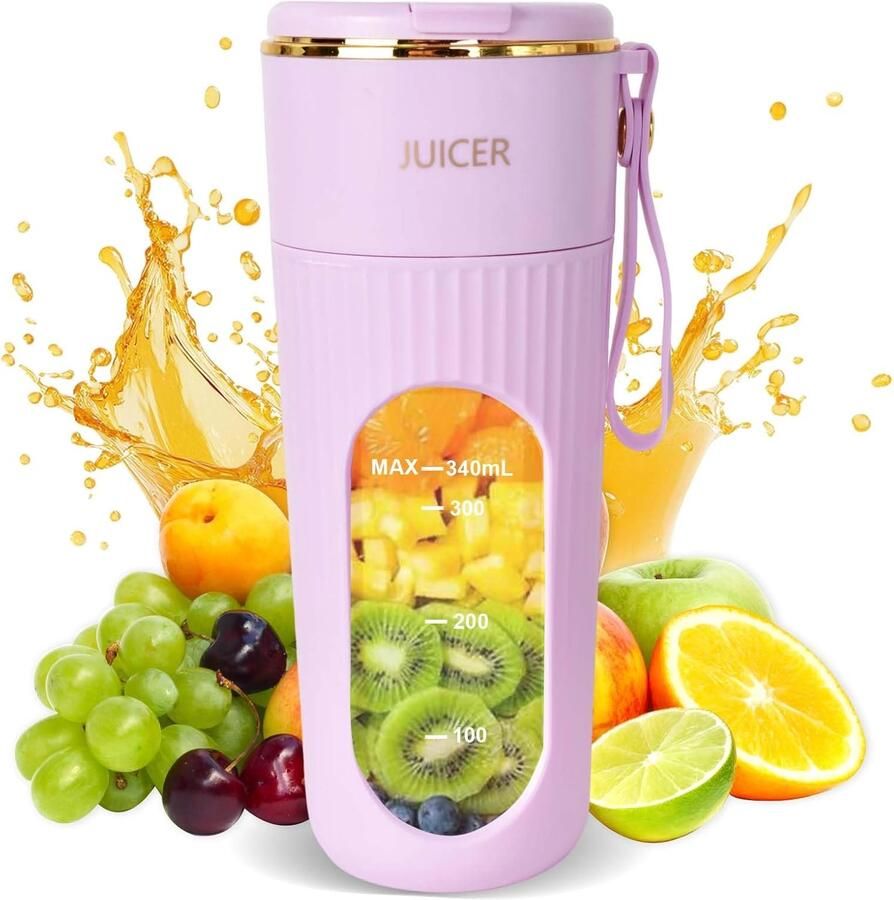 SnelShoppen Portable Mixer Mini Blender USB-C Oplaadbaar voor Smoothies en Shakes 340ml Cup Roze Ideaal voor Reizen en Keuken