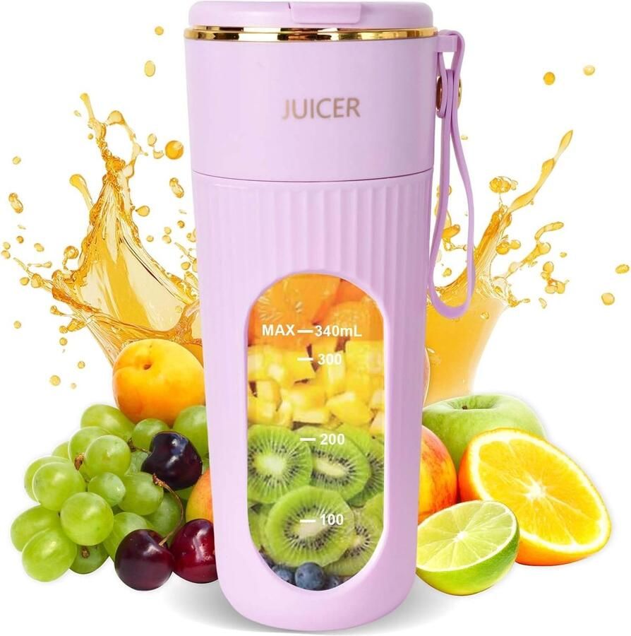 SnelShoppen Portable Mixer Mini Blender USB-C Oplaadbaar voor Smoothies en Shakes 340ml Cup Roze Ideaal voor Reizen en Keuken