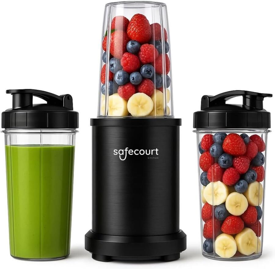 SnelShoppen Power Blender 1200W Smoothie Maker voor IJs & Bevroren Fruit BPA Vrij To-Go Cups Zwart Perfect voor Keuken Sport en Reizen